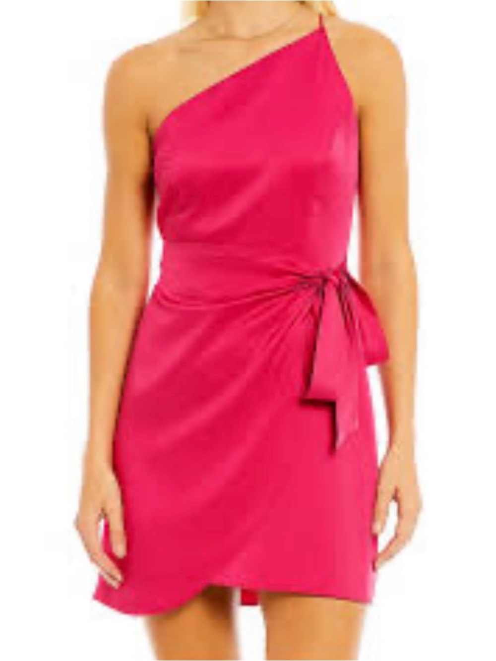 Gianni Bini One-Shoulder Hot Pink Satin Mini Dress with Side Tie